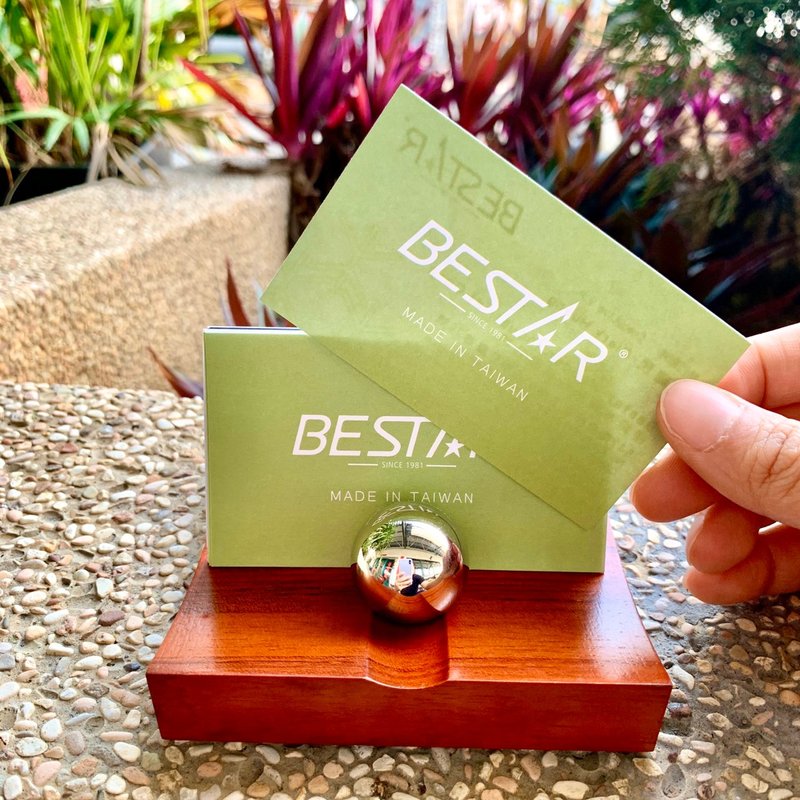 【BESTAR】Meet you classic steel ball business card holder mahogany beech - Card Stands - Wood Yellow