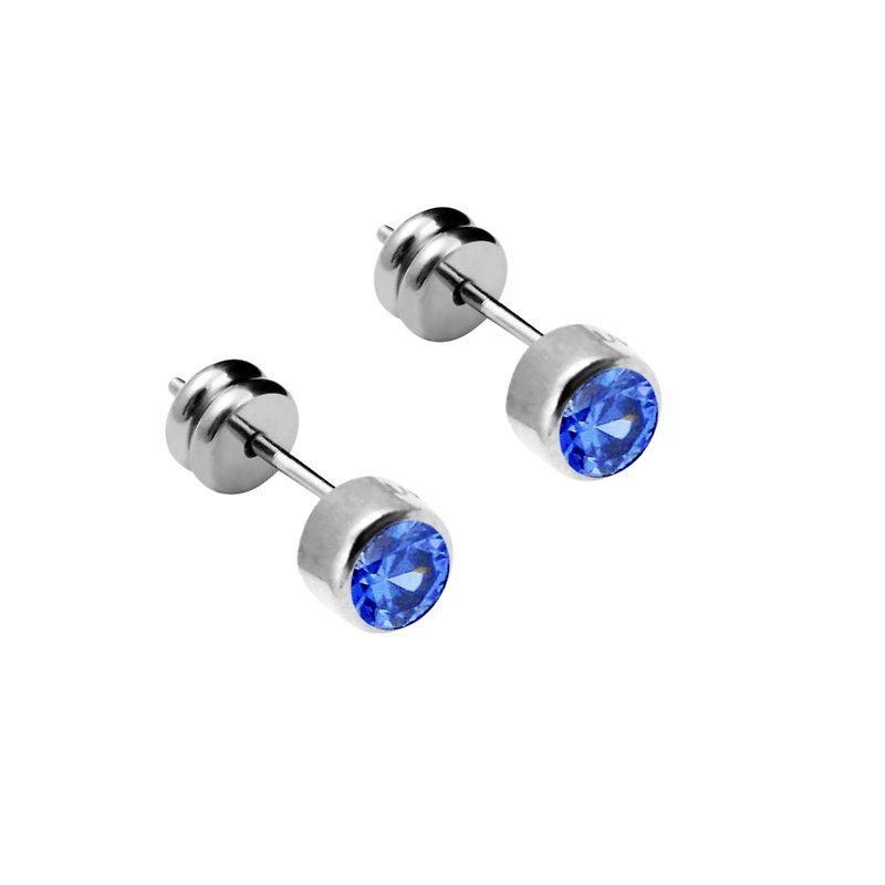 Titanium Earrings- Simple Crystal- purple blue - ต่างหู - โลหะ สีม่วง