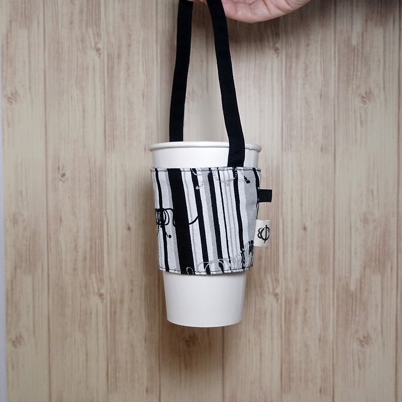 Striped zebra eco-friendly beverage bag - ถุงใส่กระติกนำ้ - ผ้าฝ้าย/ผ้าลินิน สีดำ