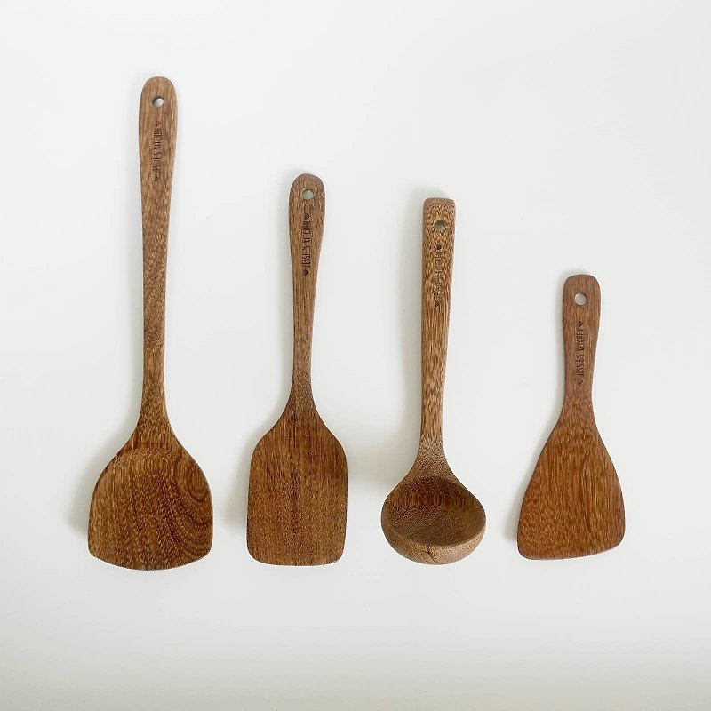 【客製化】4合一廚房器皿套裝 - 湯勺/鑊鏟 - 木頭 