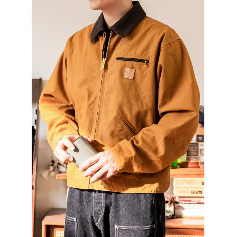 工裝外套 14oz帆布 底特律夾克 酵素洗 春秋薄款 Detroit Jacket - 男夾克/外套 - 棉．麻 黃色