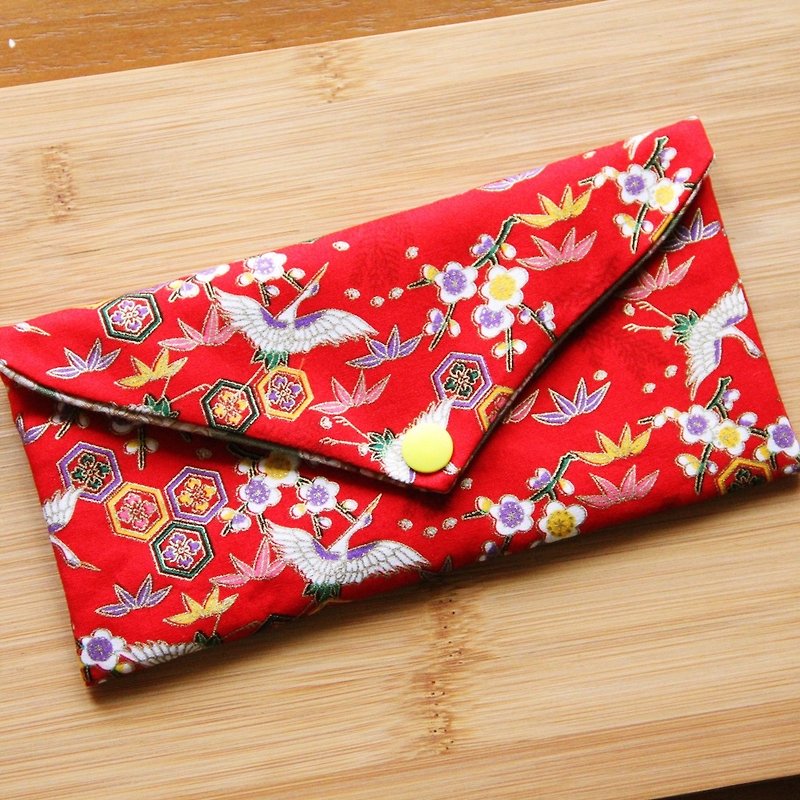 Crane Shou Yannian Red Packet-Cloth Red Packet Wedding Storage Bag Sanitary Cotton Storage Bag Passbook Bag - กระเป๋าสตางค์ - ผ้าฝ้าย/ผ้าลินิน สีแดง