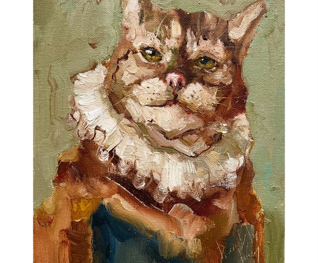 フランス　アンティーク　油絵　白猫 絵画 アクリル画 インテリア 白猫 猫の絵 猫の置物 ミニア