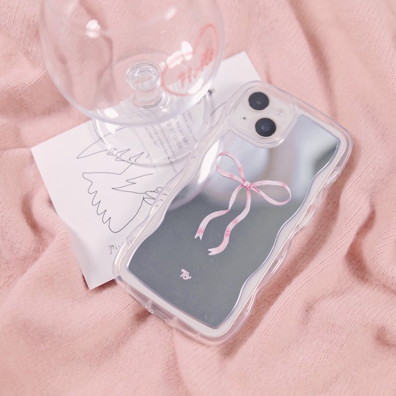 [Bright fan ribbon bow (L)] Wave frame mirror phone case - Phone Cases - Other Materials 