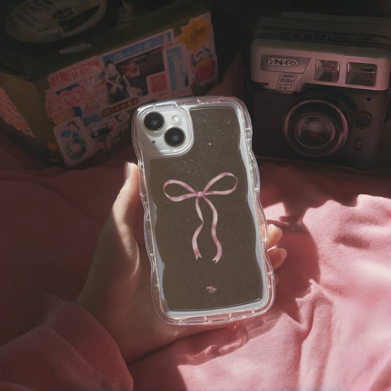 【亮粉絲帶蝴蝶結(L)】 波浪框鏡面手機殼 - 手機殼/手機套 - 其他材質 