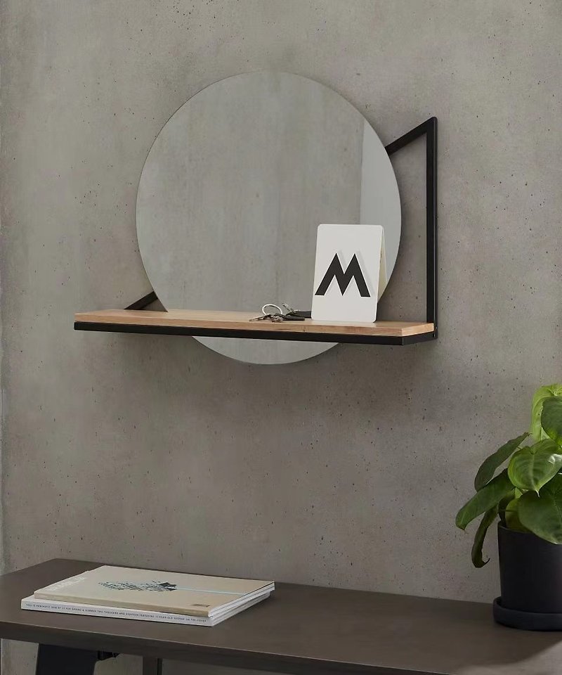 Triangular round wall mirror / porch mirror / mirror 46CM - Other Furniture - Other Materials Black