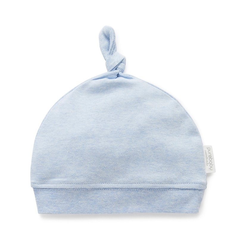 澳洲Purebaby有機棉帶結嬰兒帽 0-6M 粉藍 - 嬰兒帽子/髮帶 - 棉．麻 