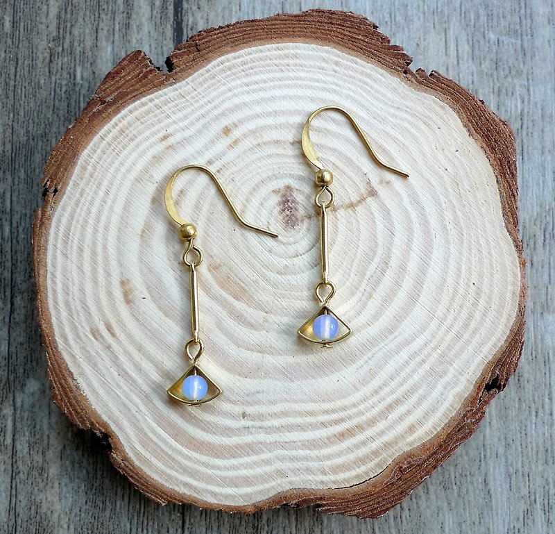 Misssheep- BN29- Simple Brass Opal Earrings with Swivel Ear Clips - Earrings & Clip-ons - Other Metals 