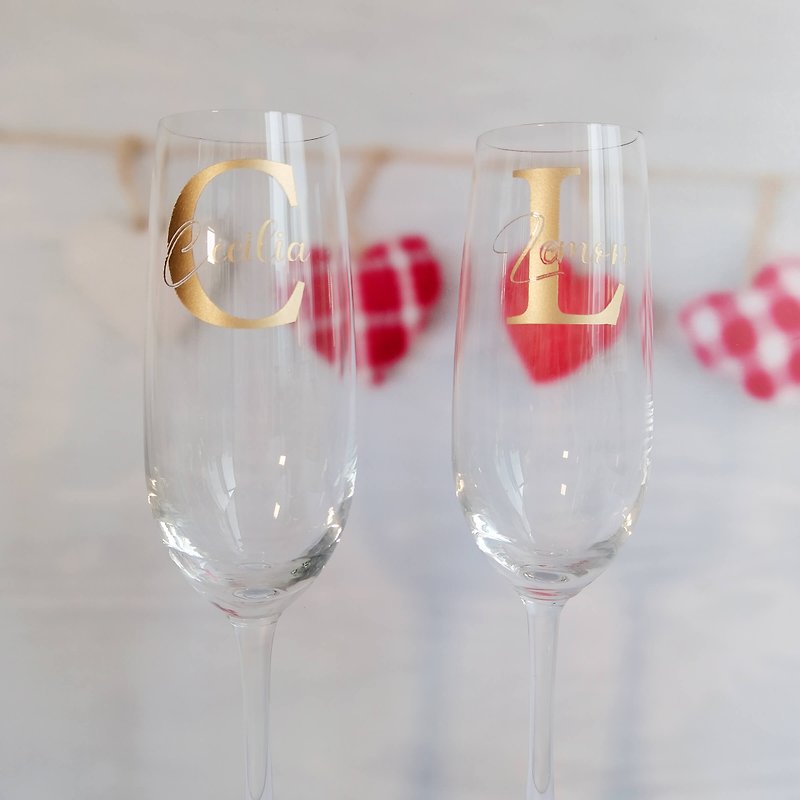 [Customized] Couple Name Champagne Glasses | Custom Engraved Gift Box Wedding Anniversary Couple Gift - Bar Glasses & Drinkware - Glass 
