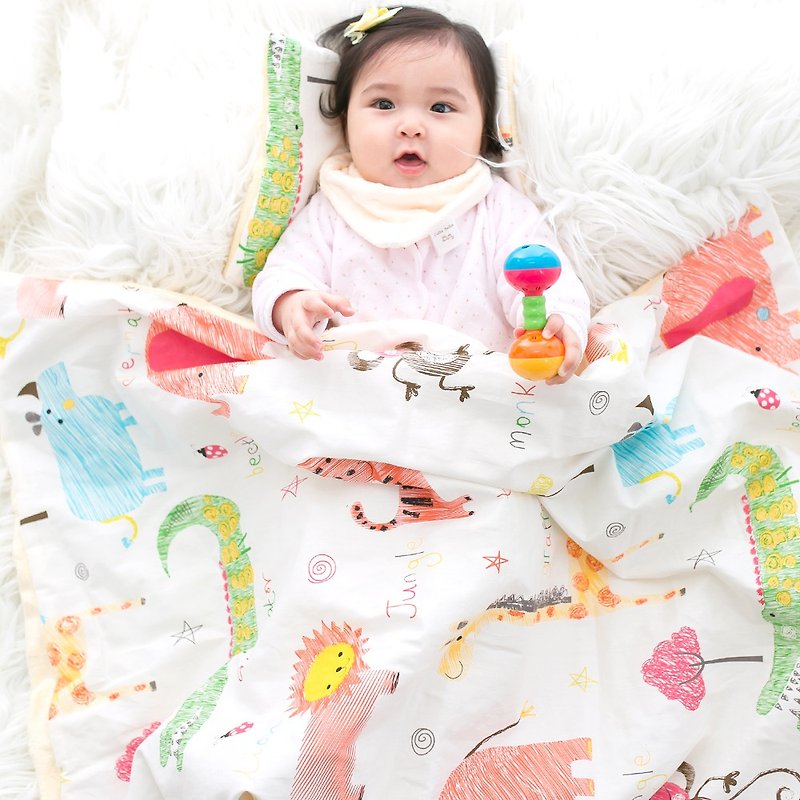 Minky加厚夾層棉毯枕套裝 點點顆粒 攜帶毯嬰兒毯 鵝黃-叢林 - 嬰兒床墊/睡袋/枕頭 - 棉．麻 黃色