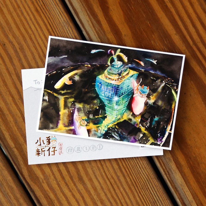 Kitty New Waves Travel Notes Series Postcard - Taipei 101 - การ์ด/โปสการ์ด - กระดาษ สีดำ
