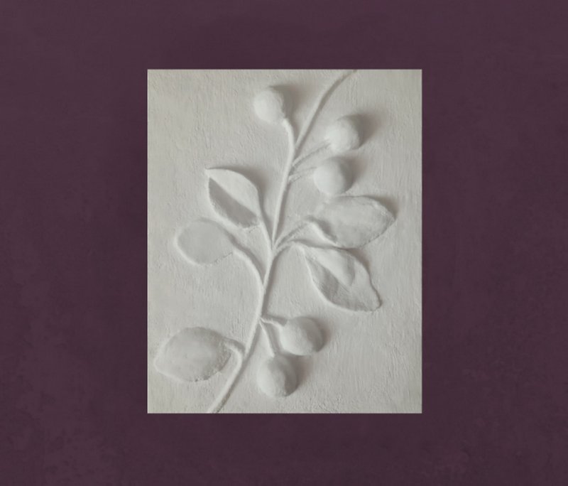 Small white bas-relief original panno 3d wall art gypsum botanical wall decor - Wall Décor - Other Materials White