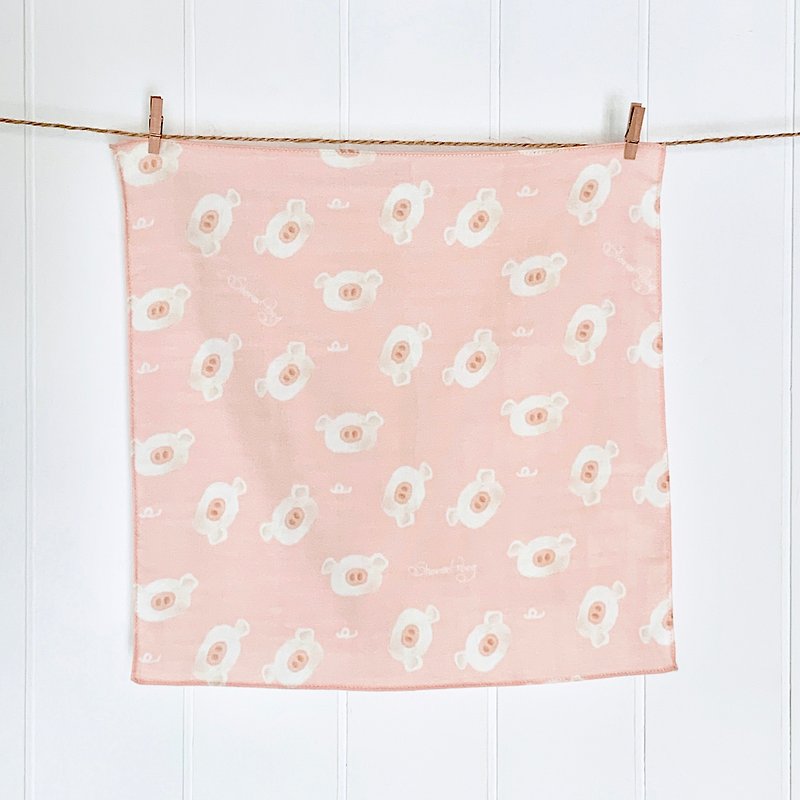 Pig head multi towel-pink - Handkerchiefs & Pocket Squares - Cotton & Hemp Pink