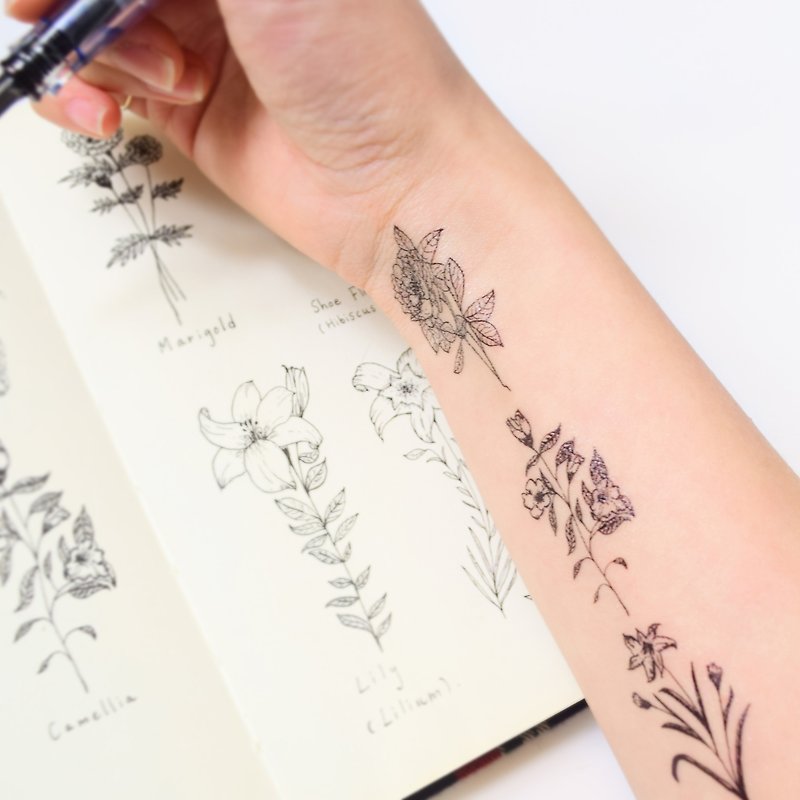 Flowers temporary tattoo buy 3 get 1 Floral tattoo party wedding decoration  - Temporary Tattoos - Paper Black