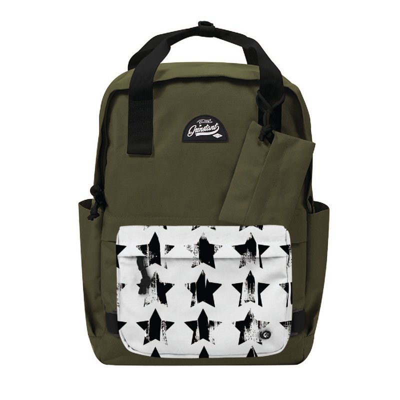 Grinstant Mix and Match Detachable 15.6-inch Backpack - Adventure Series (Military Green with Stars) - กระเป๋าเป้สะพายหลัง - เส้นใยสังเคราะห์ สีเขียว