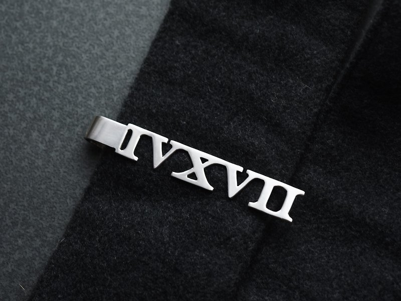 [Customization] Roman Numeral Birthday Tie Clip | 925 Sterling Silver Men's Suit Accessories Valentine's Gift - Ties & Tie Clips - Sterling Silver Silver