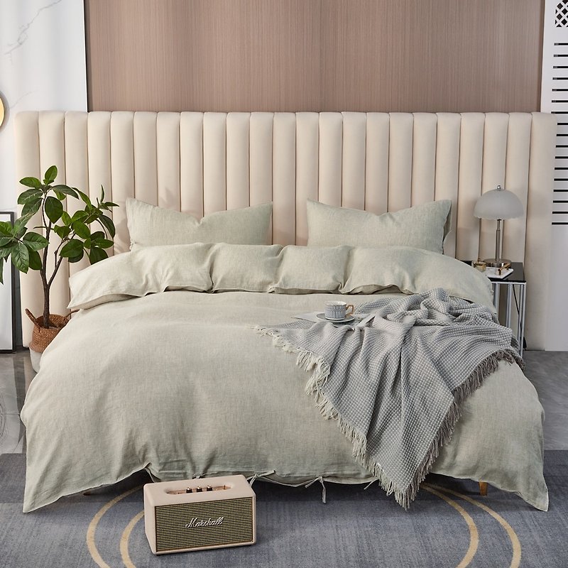Yulu linen duvet cover single piece 100% Linen natural color can be customized - เครื่องนอน - ผ้าฝ้าย/ผ้าลินิน สีกากี