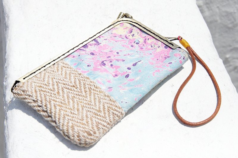 Handmade patchwork mobile phone bag mobile phone case coin purse leisure card case gold package gold phone case-ocean - Phone Cases - Cotton & Hemp Multicolor