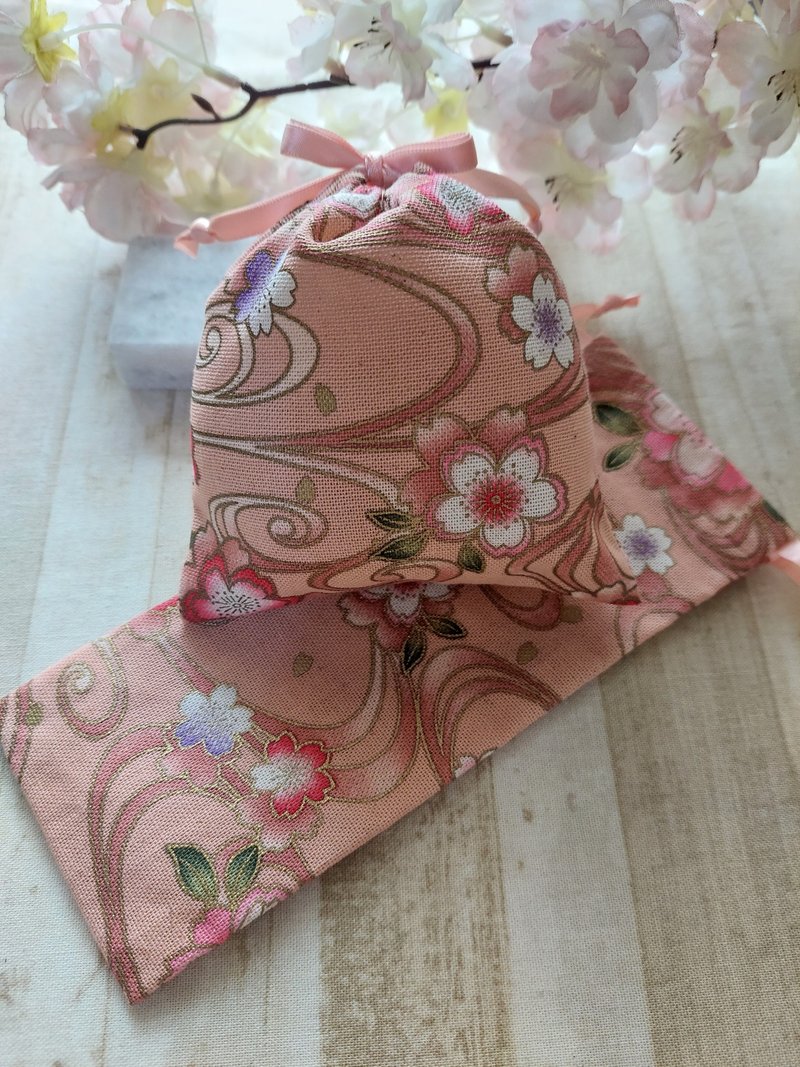 Longyun Pavilion-handmade hairpin bag storage bag with cherry pattern on orange bottom - Hair Accessories - Cotton & Hemp 