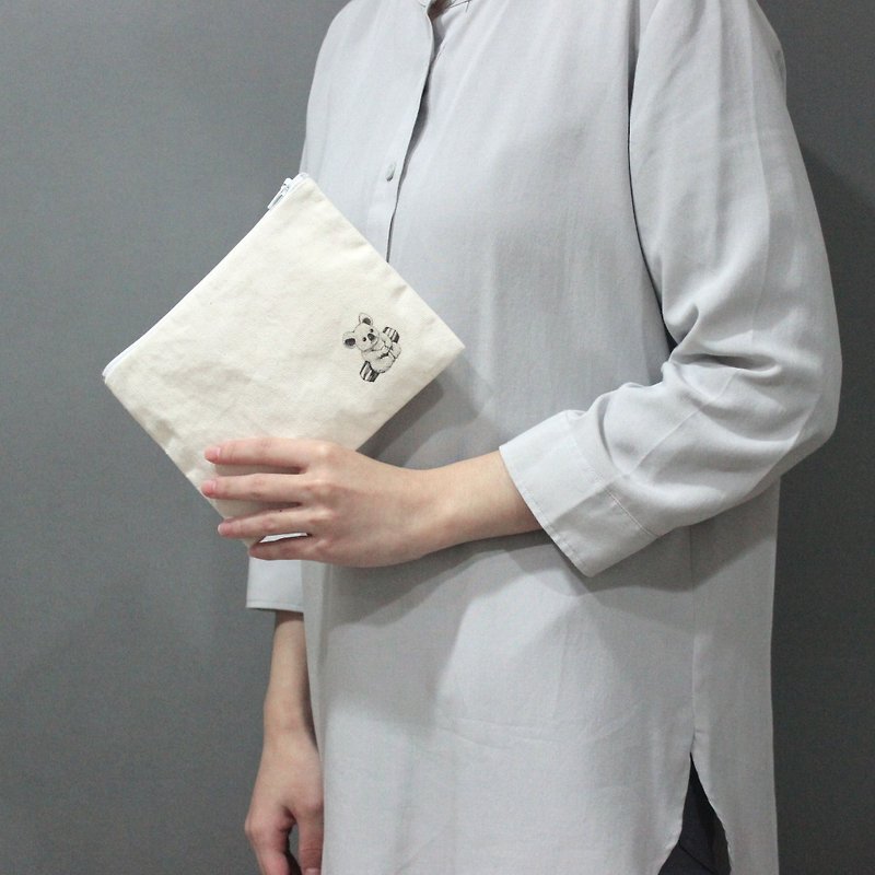 Handmade simple holding pouch koala Wood Series - กระเป๋าเครื่องสำอาง - ผ้าฝ้าย/ผ้าลินิน สีเทา
