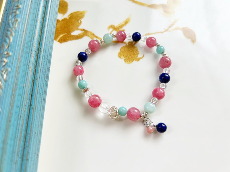 Lapis lazuli, rhodonite, amazonite , white crystal, 925 sterling silver, a lucky Stone that increases confidence - Bracelets - Crystal Multicolor