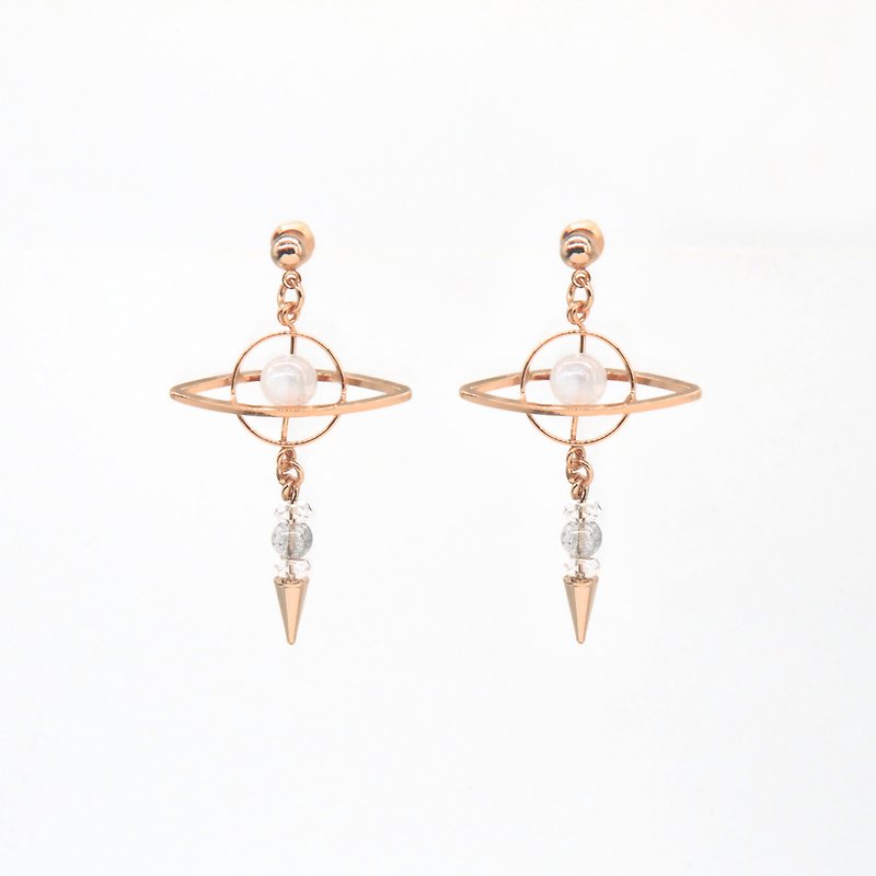 Sparkling planet earrings Rose Gold gold black silver - ต่างหู - คริสตัล 