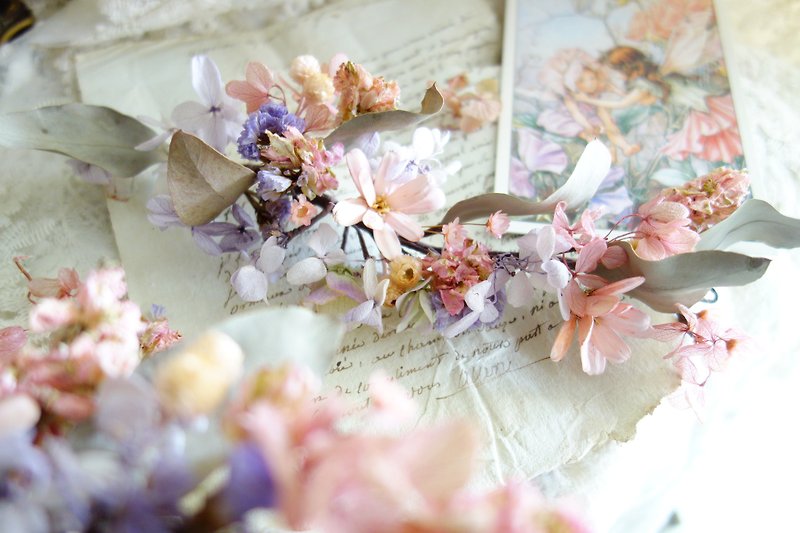 Wedding floral decoration series~flower fairy pink purple flower row hair decoration - Hair Accessories - Plants & Flowers Pink