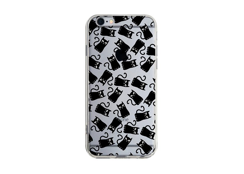 黑貓貓 剪影 透明手機殼 iPhone13三星華為Sony小米PCTP-AM84D - 手機殼/手機套 - 塑膠 黑色