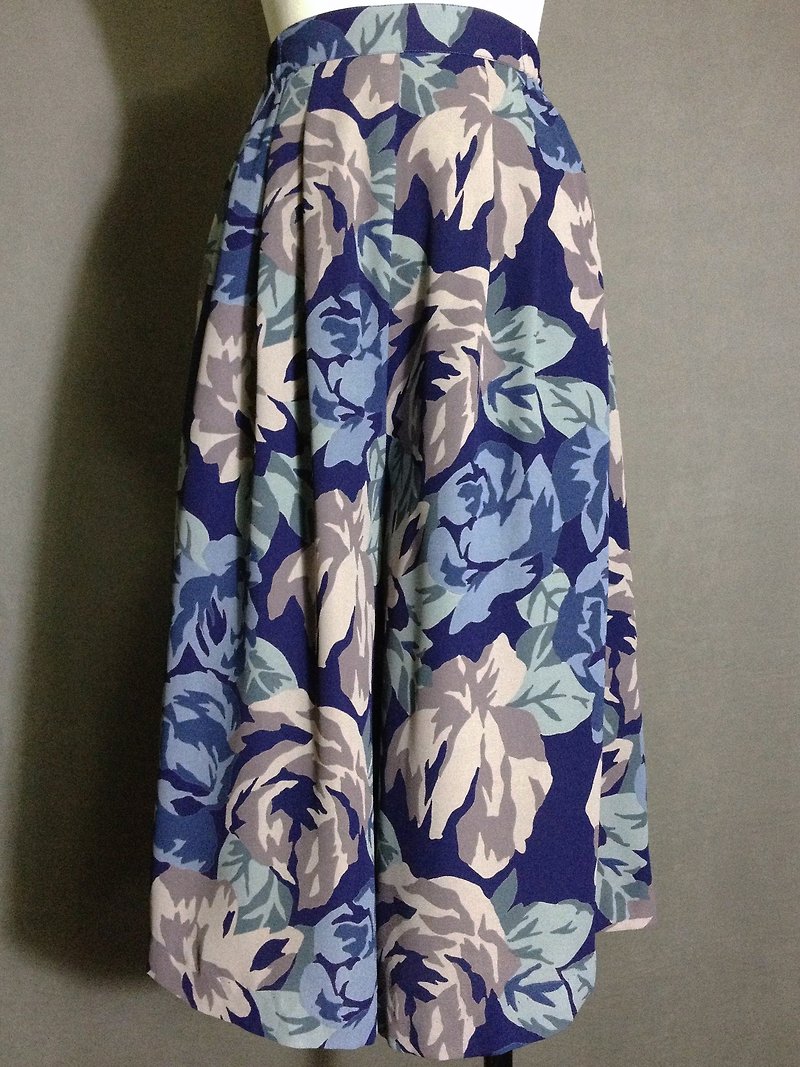 Ping-pong vintage [vintage skirt / blue flowers vintage culottes] abroad back VINTAGE - กระโปรง - เส้นใยสังเคราะห์ สีน้ำเงิน
