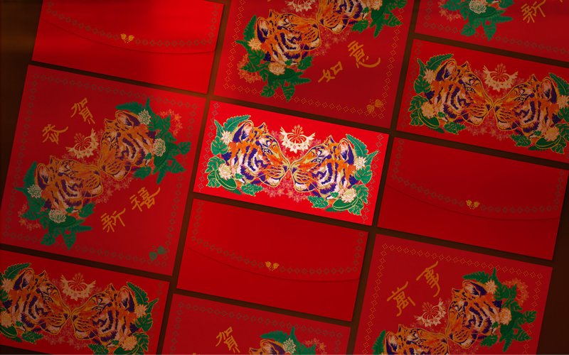 心映雨林 燙金絨面紅包袋/春聯 套組 - 紅包袋/春聯 - 紙 紅色