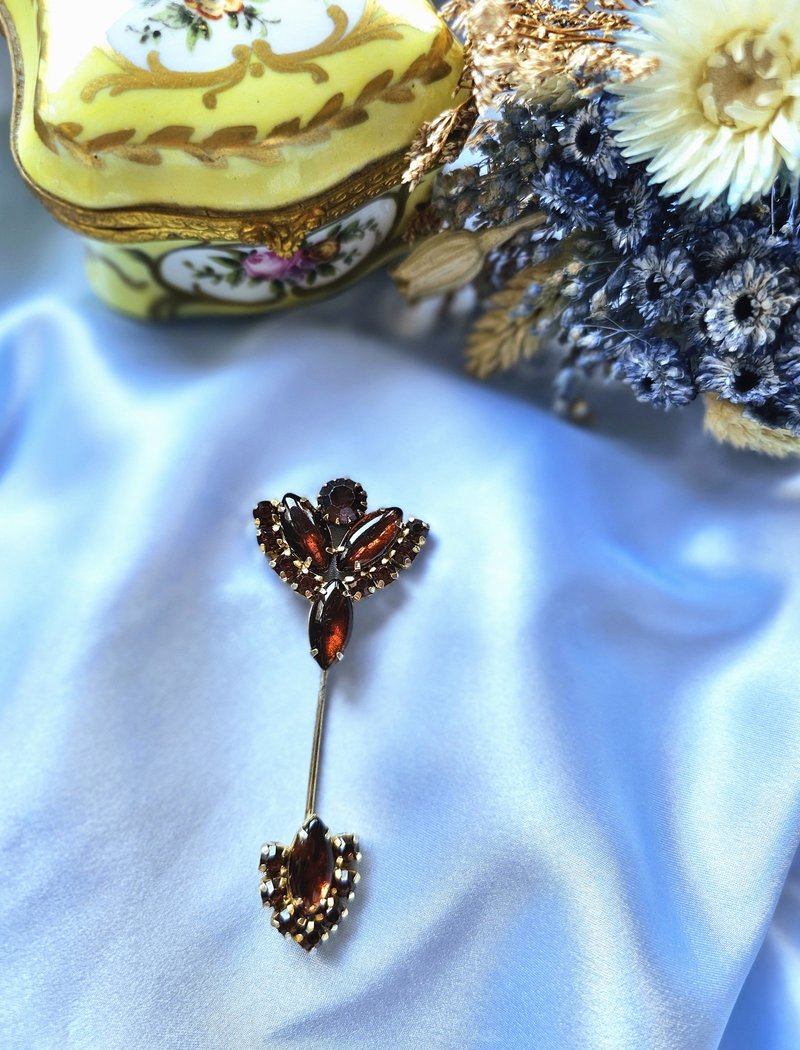 Czech craft marquise amber honey glass Rhine hat pin/brooch/pin/American Western antique jewelry - เข็มกลัด/พิน - โลหะ 