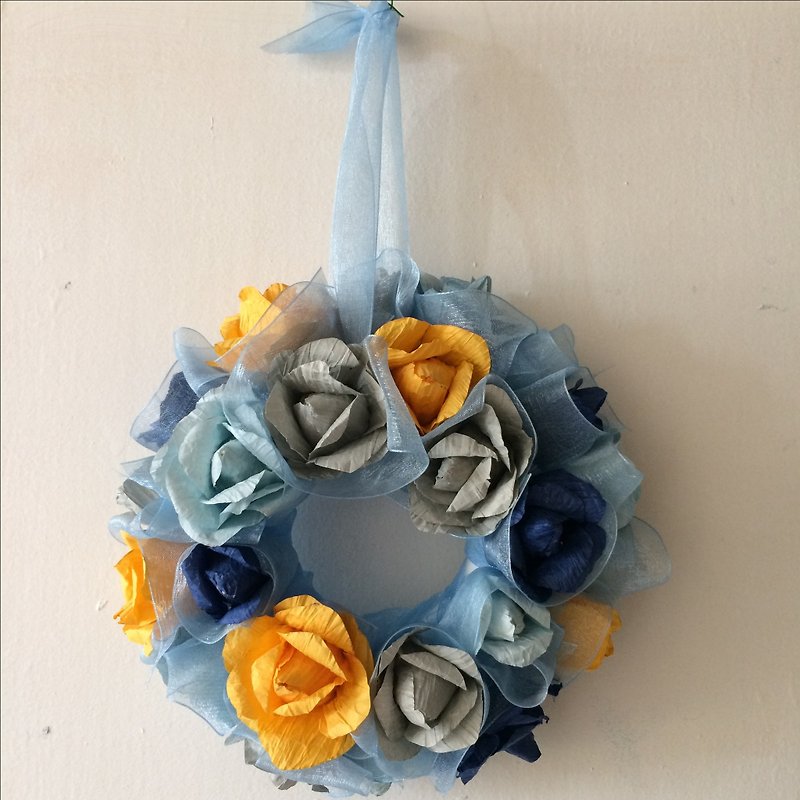 Hand-made paper roses circle / blue Rococo / home accessories / only one - Items for Display - Paper Blue
