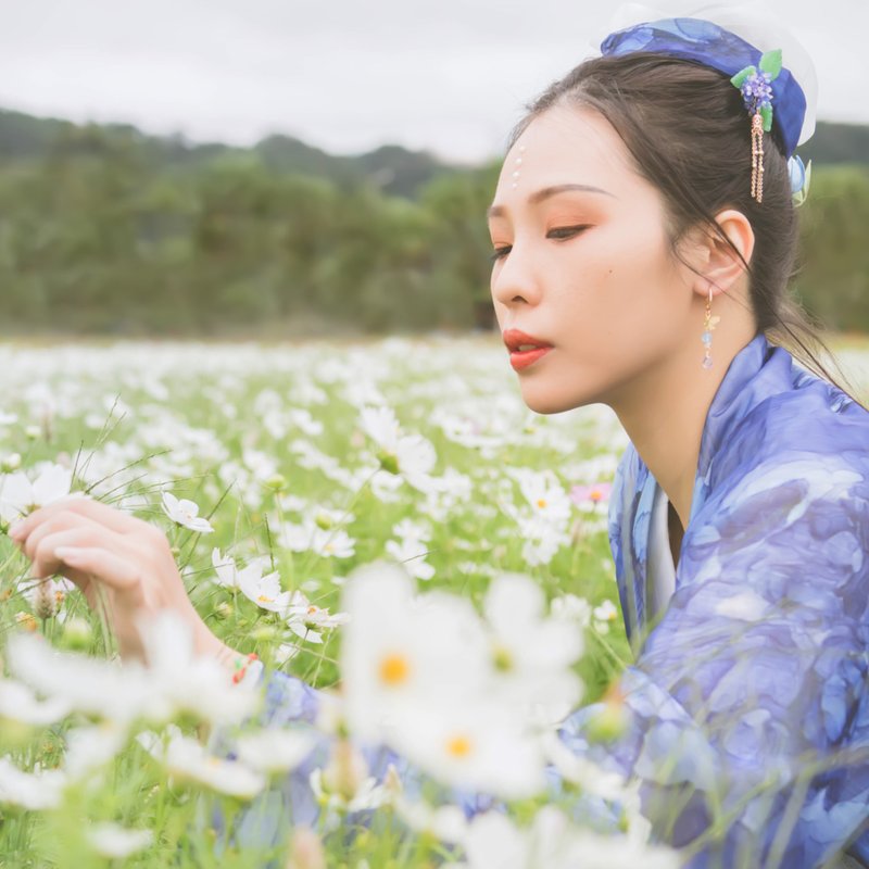 桂花香髮釵-藍紫款(小朵)-共七色 - 髮夾/髮圈 - 銅/黃銅 藍色