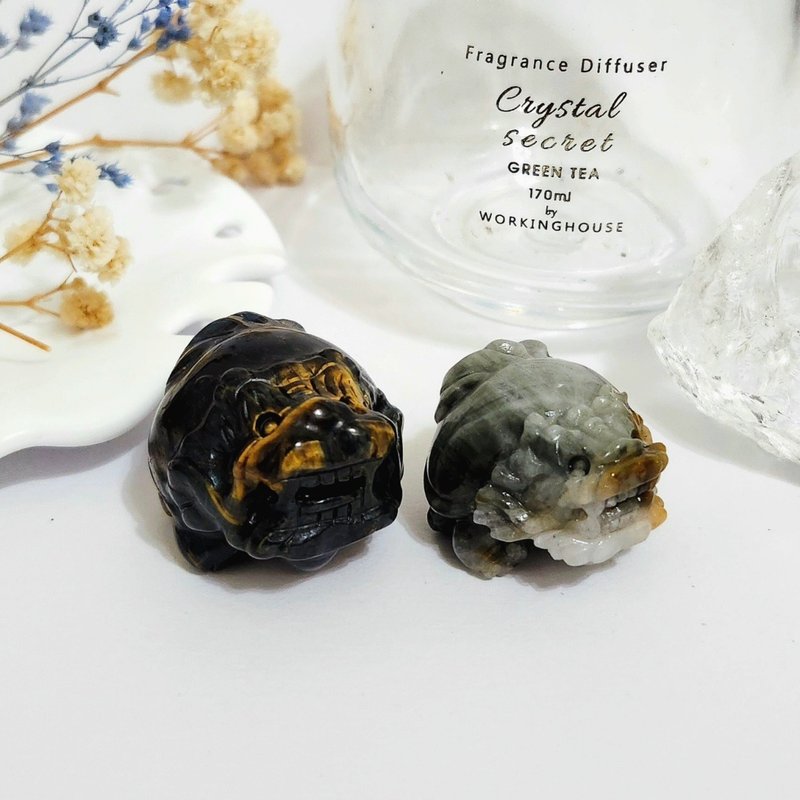 藍黃虎眼龍龜/鷹眼石龍龜 - 擺飾/家飾品 - 玉石 黑色