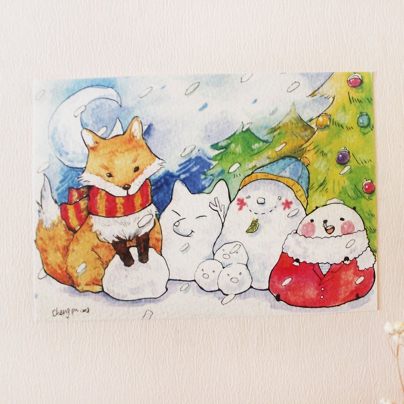 Bear's Postcard - Fox and Snowman - Cards & Postcards - Paper Pink