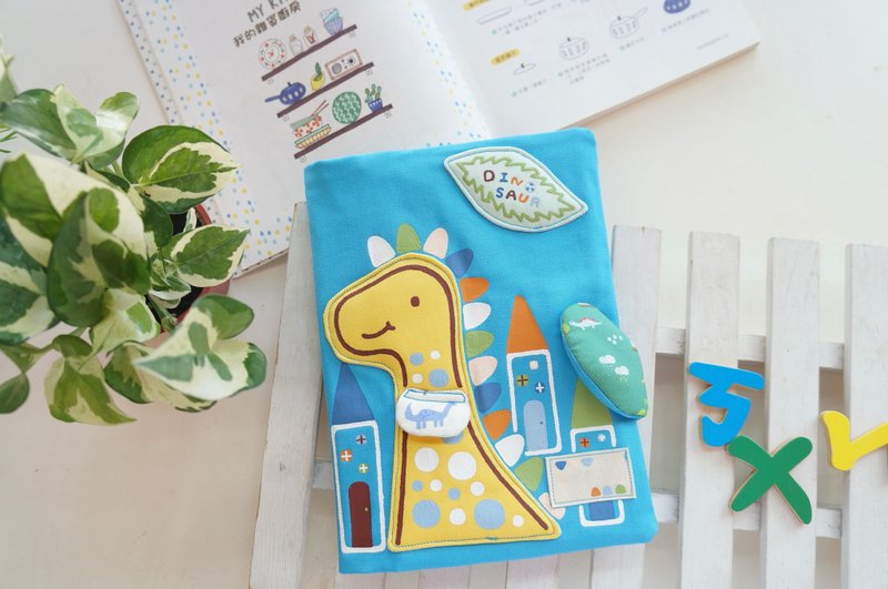 Hand pantined  dinosaur baby health manual set - ของขวัญวันครบรอบ - ผ้าฝ้าย/ผ้าลินิน สีน้ำเงิน