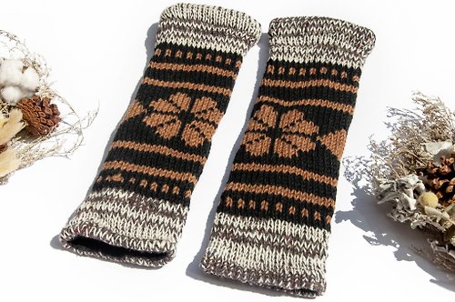 omhandmade 手織純羊毛針織襪套/編織羊毛襪套/內刷毛襪套/保暖襪套-咖啡雪花