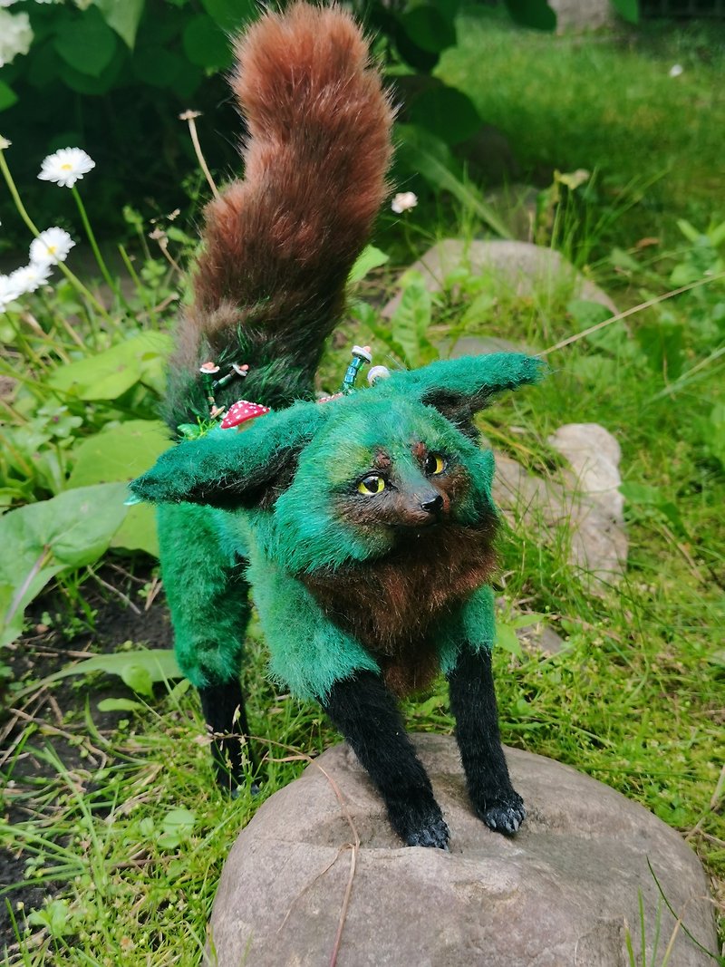 森 フェネック キツネ ファンタジー 動物 アート 人形 ポーズ可能 - 人形・フィギュア - その他の化学繊維 グリーン
