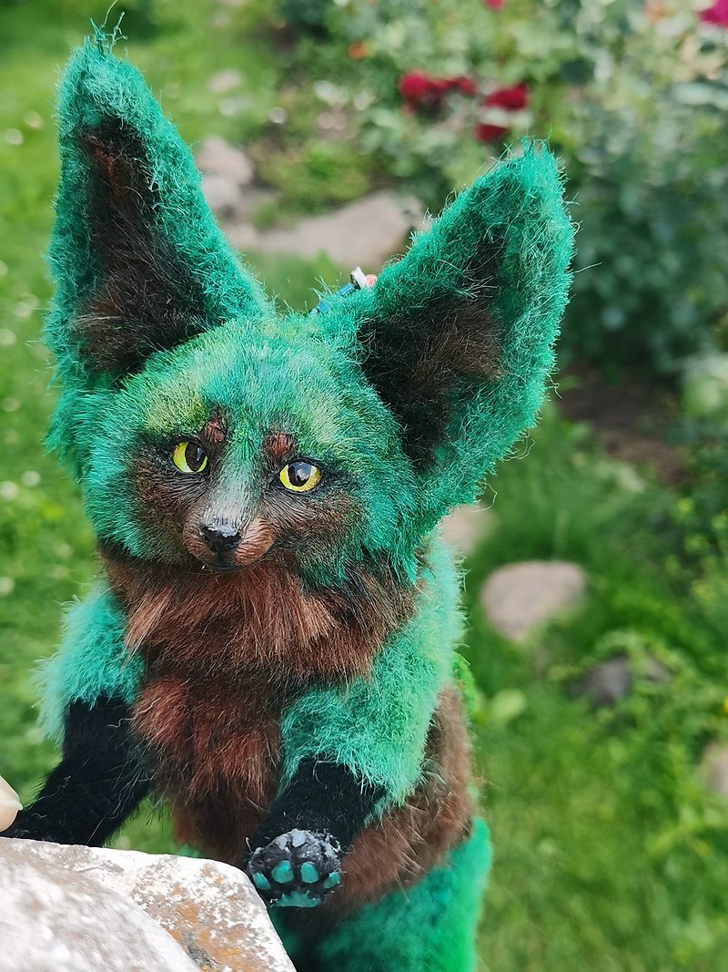 forest fenech fox fantasy animal art doll poseable - ตุ๊กตา - ไฟเบอร์อื่นๆ สีเขียว