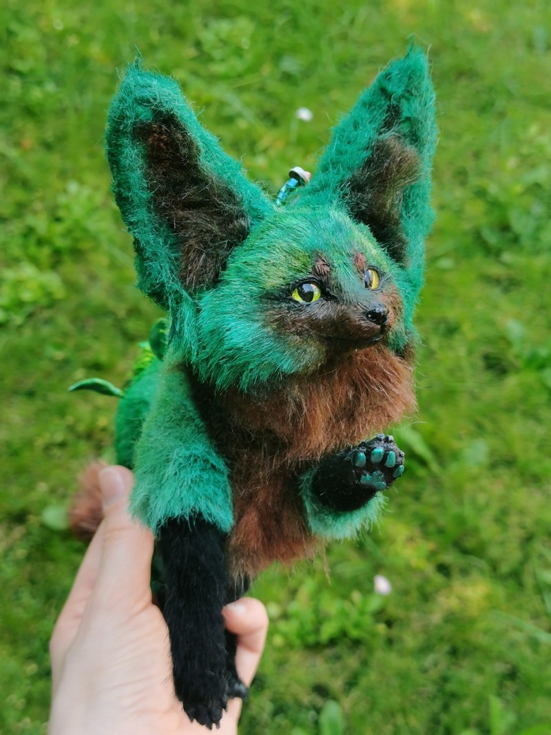 forest fenech fox fantasy animal art doll poseable ears - Stuffed Dolls & Figurines - Other Man-Made Fibers Green