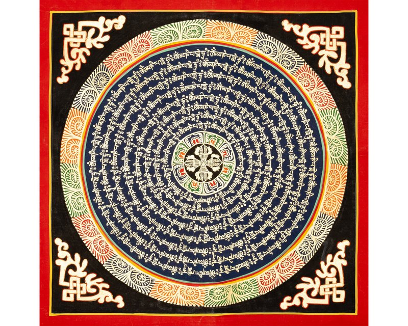 手工真言曼陀羅唐卡 — 神聖設計承載覺悟之音 - 壁貼/牆壁裝飾 - 其他材質 多色