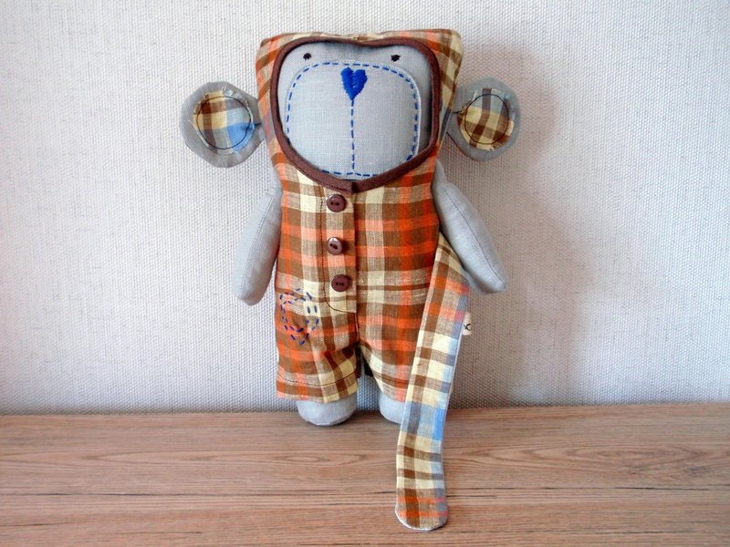 Monkey soft toy, Nursery decor, Linen monkey doll - 寶寶/兒童玩具/玩偶 - 亞麻 咖啡色