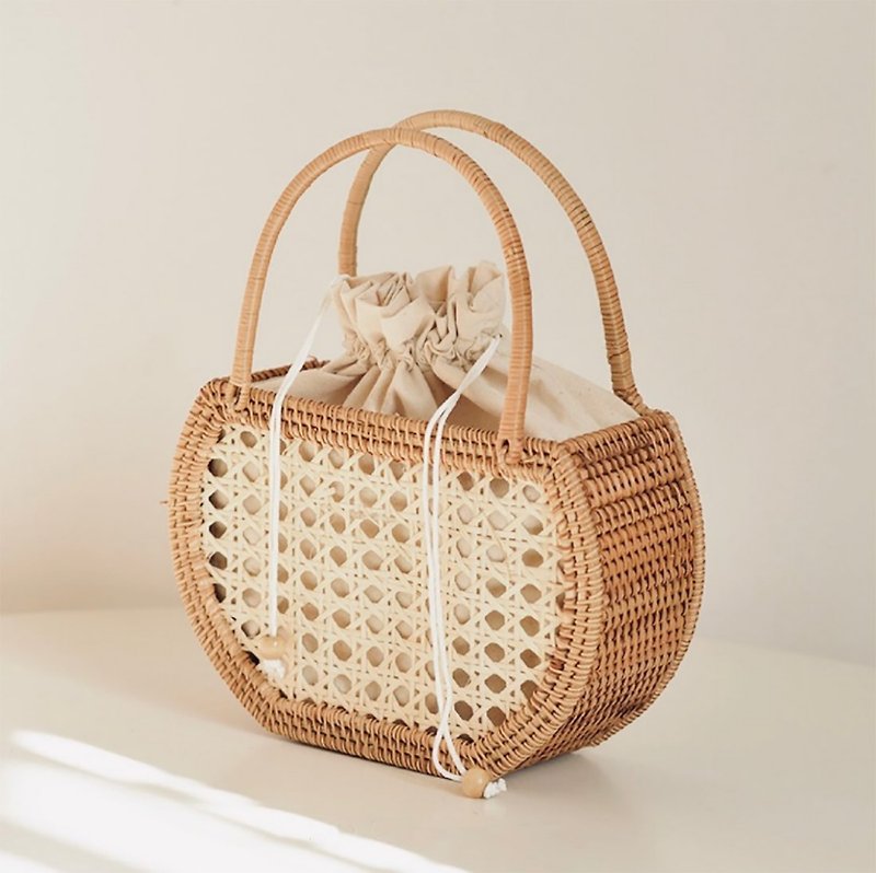 Rattan woven bag Cup model, woven handbag. - Handbags & Totes - Other Materials 