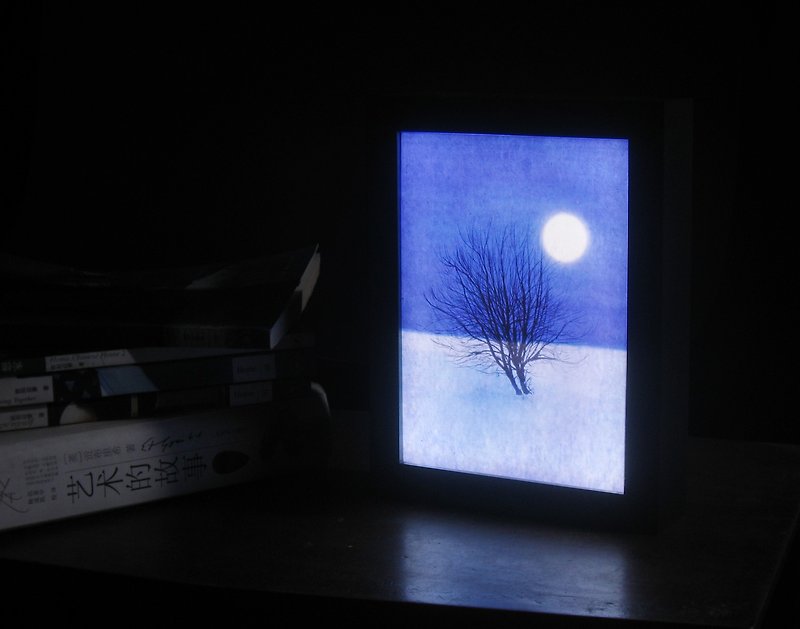 Snow moon night creative decorative painting light box small night light dimmable day and night different pictures - Posters - Paper Blue