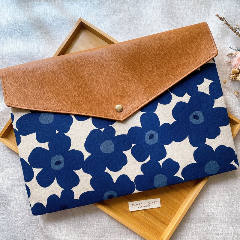 IPad Macbook Tablet Case Laptop Bag Storage Bag Nordic Blue Flower Style - Laptop Bags - Cotton & Hemp 