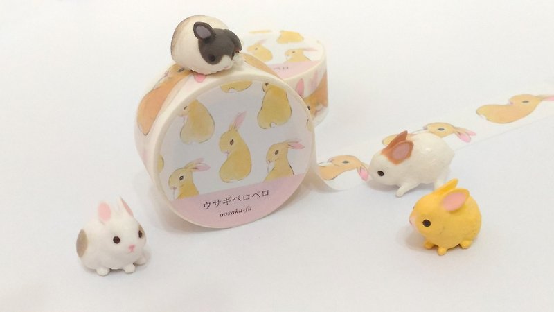 ウサギペロペロ Bunny licks paper tape - Washi Tape - Paper Orange