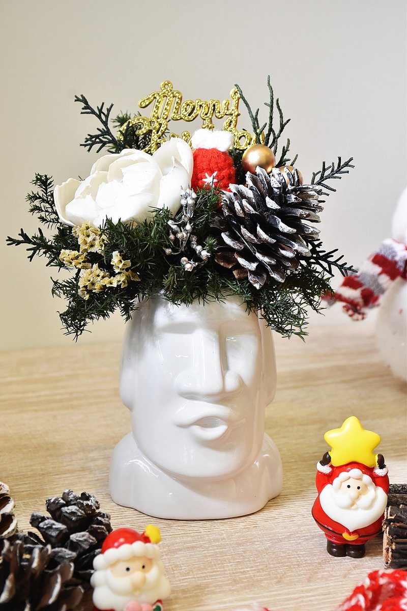 聖誕摩艾擴香桌花 永生花禮 聖誕禮物 交換禮物 - 乾燥花/永生花 - 植物．花 白色