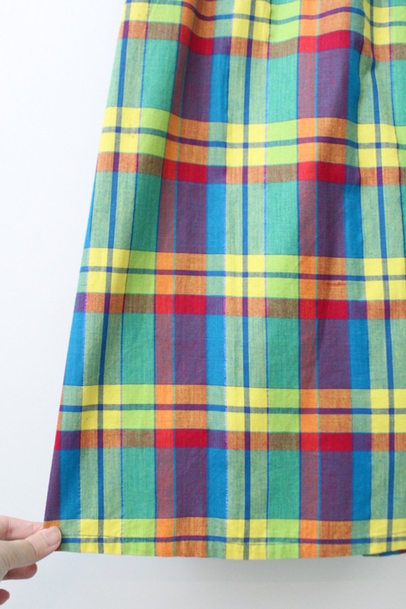 [RE0406SK131] US Air SantaCruz colorful vintage plaid skirt - Skirts - Other Materials Green