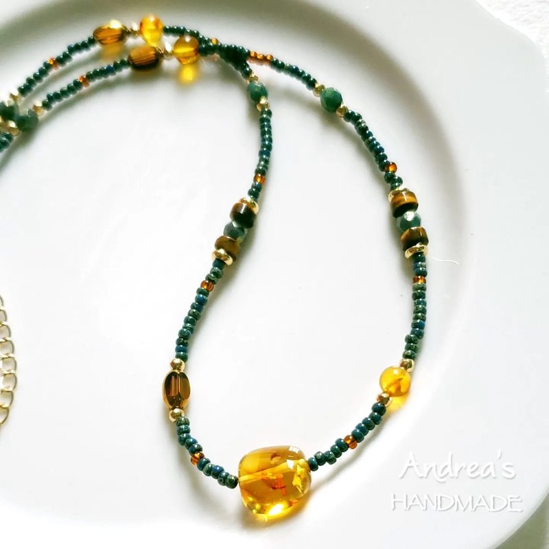 Resort Style Amber Rice Bead Necklace - สร้อยคอ - เครื่องเพชรพลอย หลากหลายสี