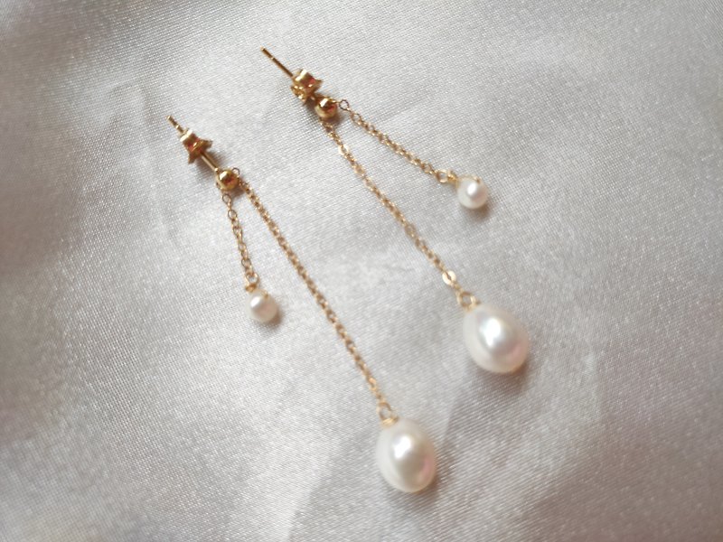 American gold-clad 14kgf earrings/natural pearls - ต่างหู - ไข่มุก 